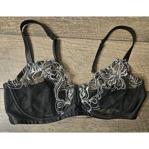Cacique Sheer Black Bra Lingerie White Lace Size 40D